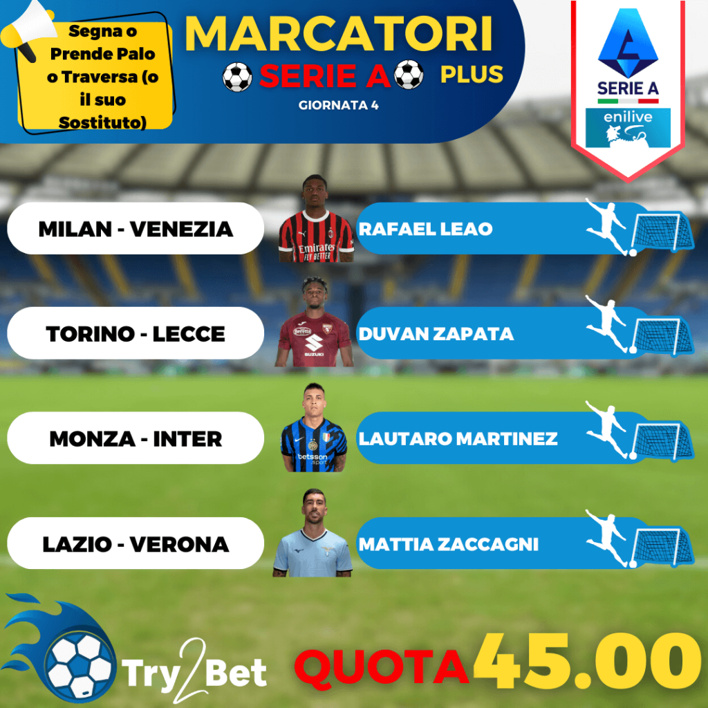 marcatori plus 4° giornata serie A 2024/2025