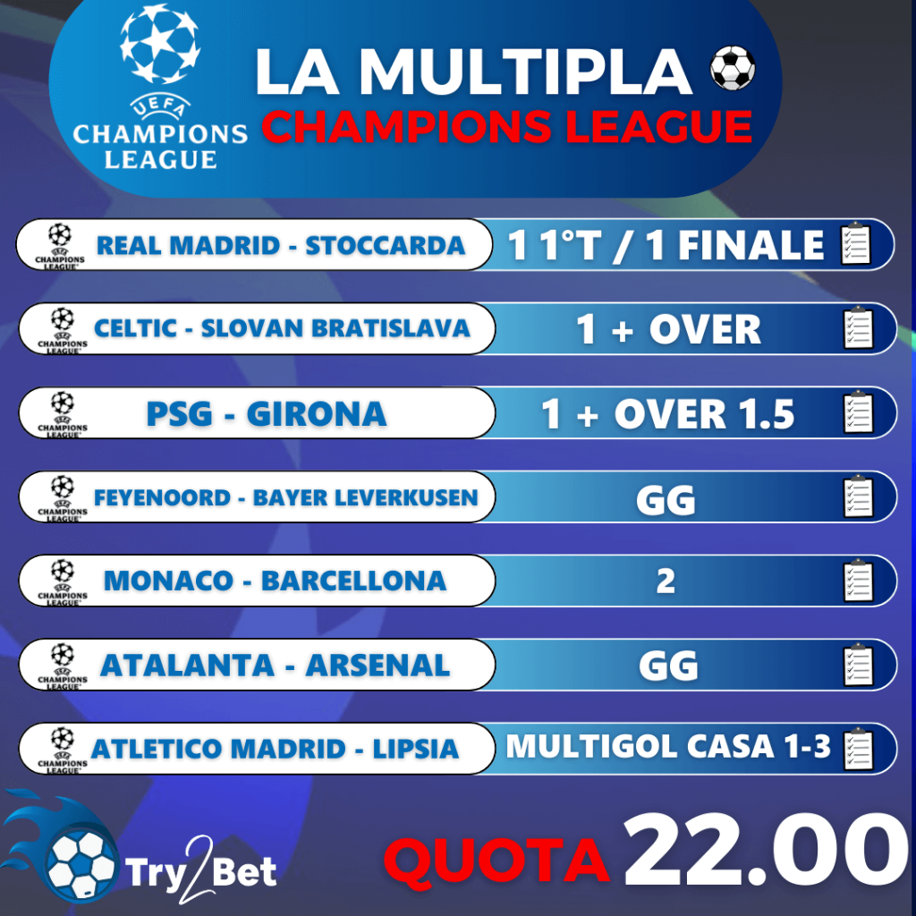 Multipla Champions League 17-18-19 Settembre-2024